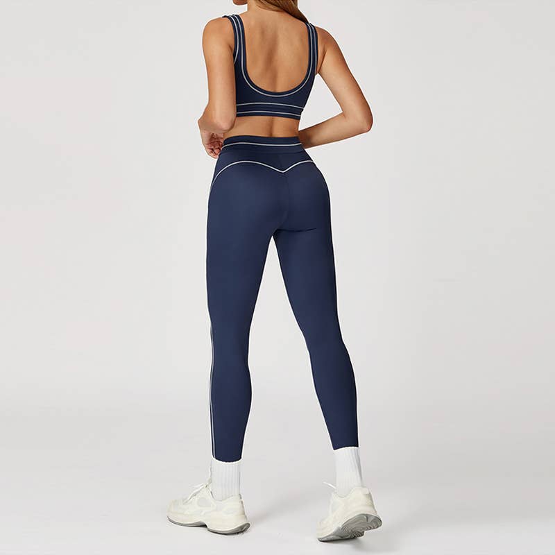 Contrasting Color Sports Bra+high waist leggings 2-piece set