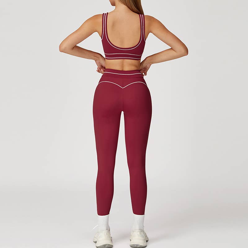 Contrasting Color Sports Bra+high waist leggings 2-piece set