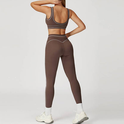 Contrasting Color Sports Bra+high waist leggings 2-piece set