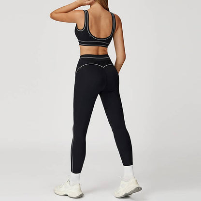Contrasting Color Sports Bra+high waist leggings 2-piece set