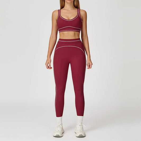 Contrasting Color Sports Bra+high waist leggings 2-piece set