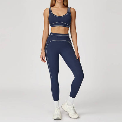 Contrasting Color Sports Bra+high waist leggings 2-piece set