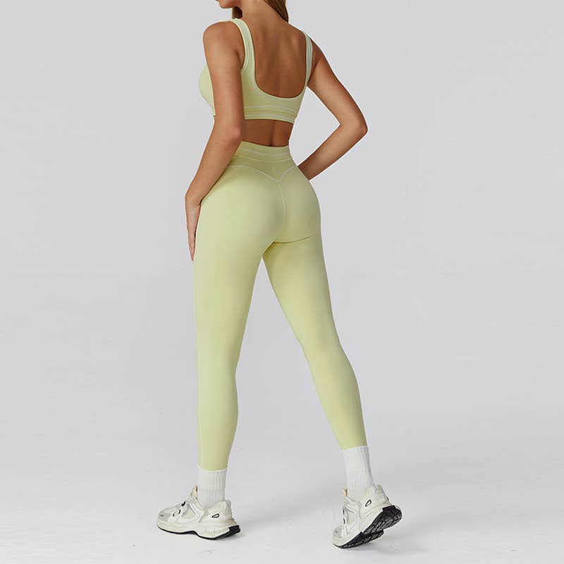 Contrasting Color Sports Bra+high waist leggings 2-piece set
