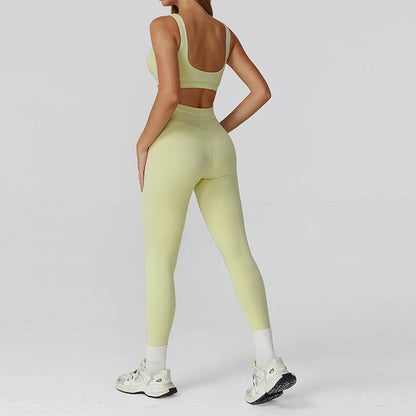 Contrasting Color Sports Bra+high waist leggings 2-piece set
