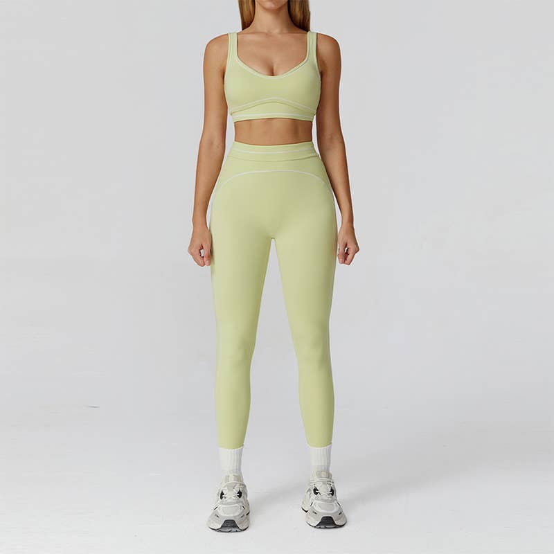 Contrasting Color Sports Bra+high waist leggings 2-piece set