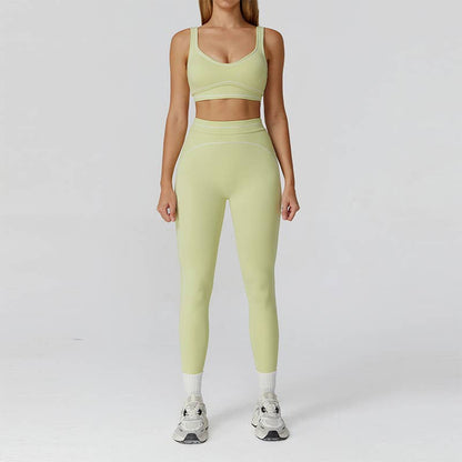 Contrasting Color Sports Bra+high waist leggings 2-piece set