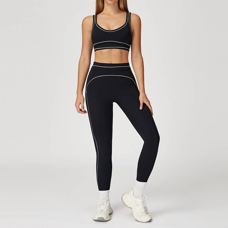 Contrasting Color Sports Bra+high waist leggings 2-piece set