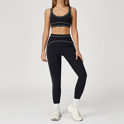 Contrasting Color Sports Bra+high waist leggings 2-piece set