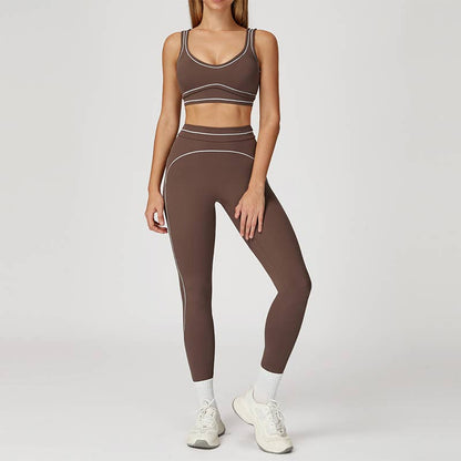 Contrasting Color Sports Bra+high waist leggings 2-piece set